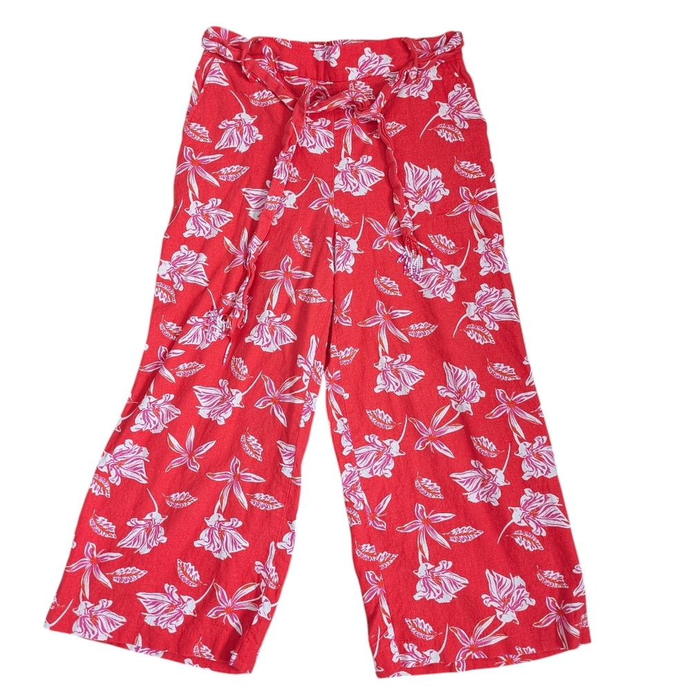 Maison d’Amelie Linen Blend tropical Print Wide Leg pants Medium